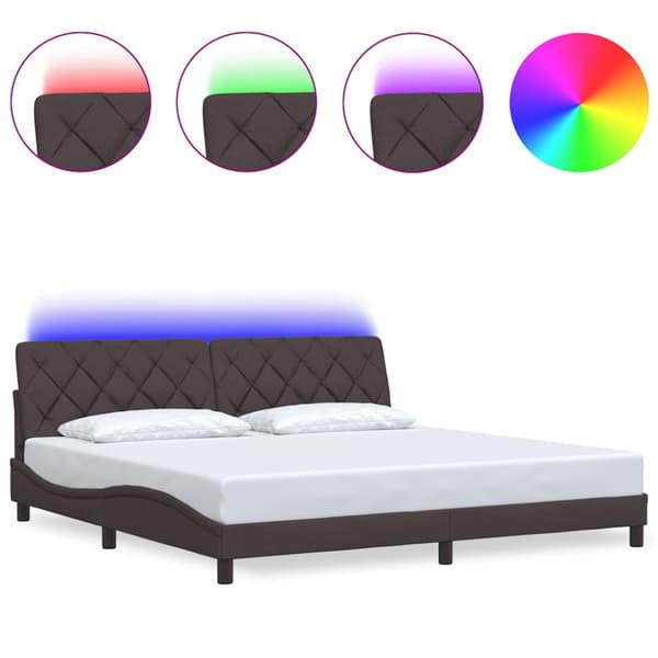 Bed Frame with LED without Mattress Dark Brown 200x200 cm Fabric