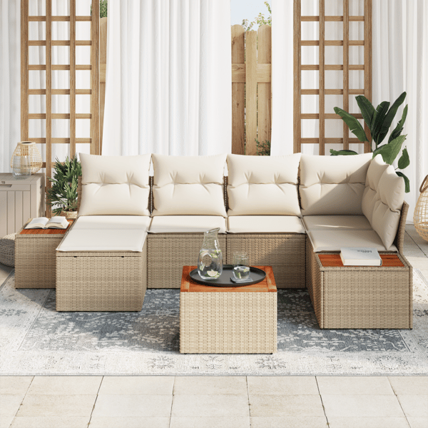 Trädgårdsoffset 7 pcs Beige och gräddfärgad Polyrattan