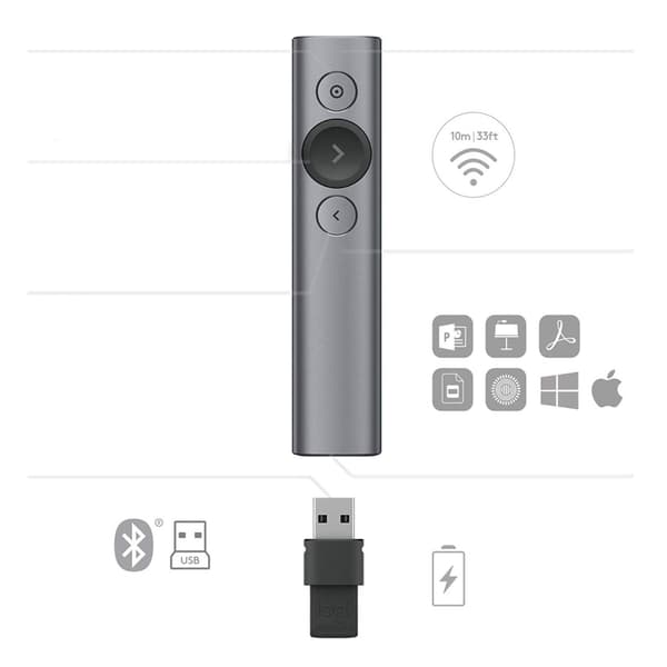 Logitech Spotlight trådlösa presentatörer Bluetooth/RF Grå
