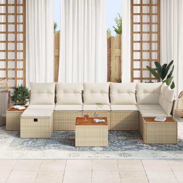 Trädgårdsoffset med kudde 8 pcs Beige konstrotting