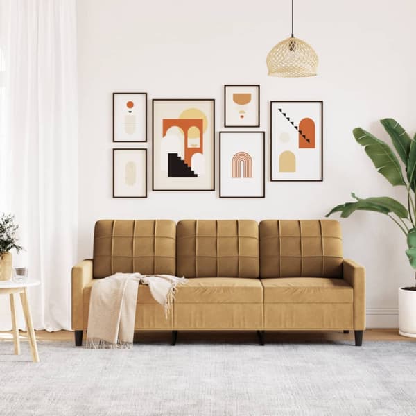 3-sitssoffa brun 180 cm sammet