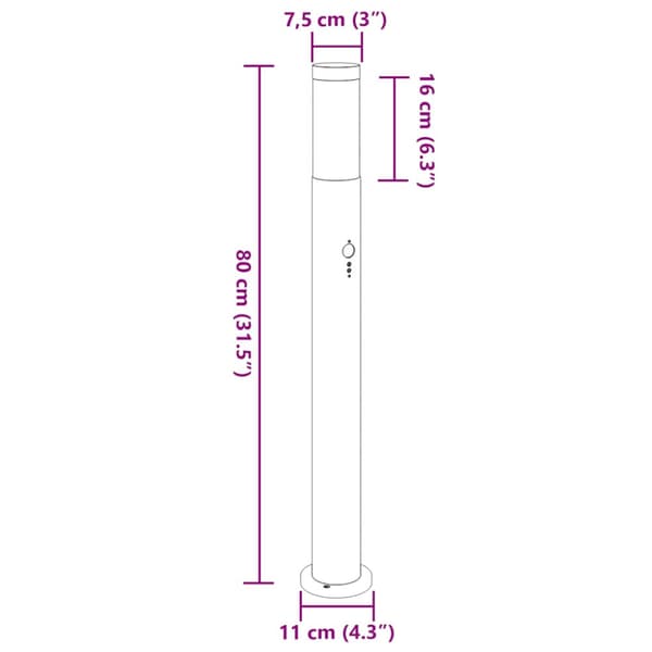 Pollare med sensor 3 st 80 cm rostfritt stål IP44