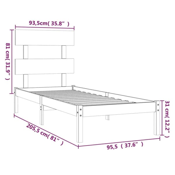 Sängram vit massivt trä 90x200 cm