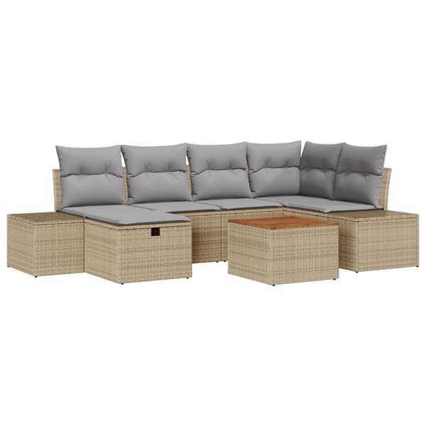 Trädgårdsoffset 7 st Beige Poly rattan