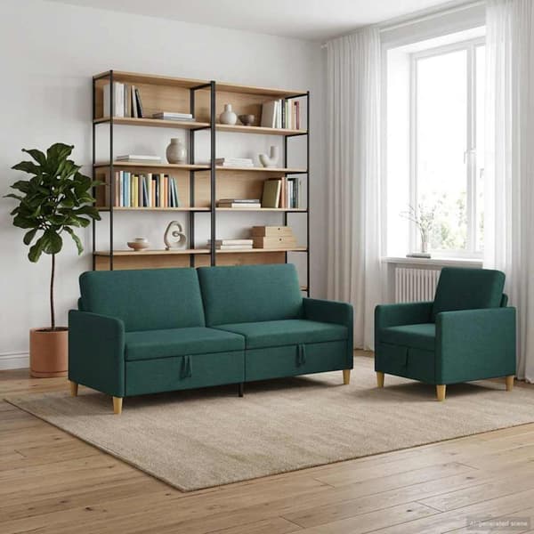 Soffgrupp med förvaring 2 pcs Mörkgrön Polyester