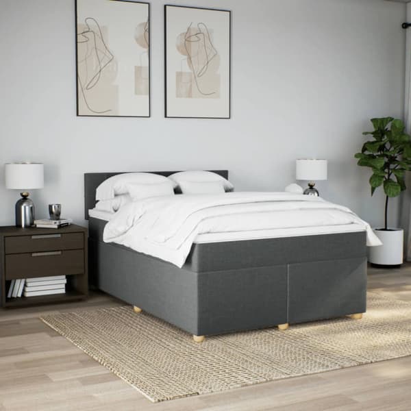 Ramsäng med madrass mörkgrå 140x190 cm tyg