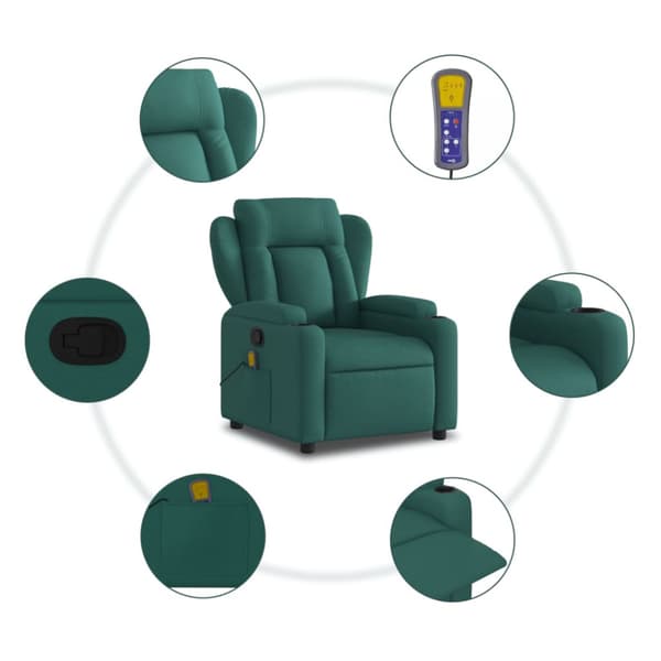 Massagefåtölj mörkgrön tyg