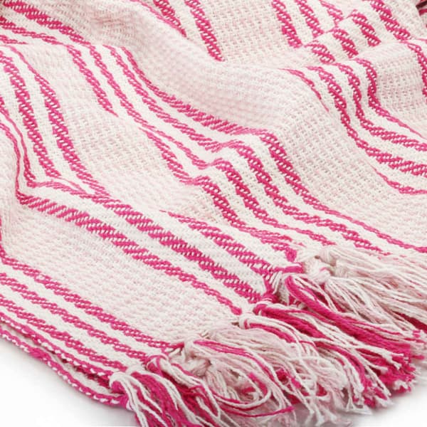 Filt bomull ränder 220x250 cm rosa och vit
