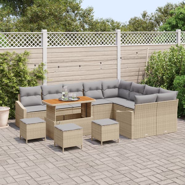 Trädgårdsoffset med kudde 13 pcs Beige konstrotting