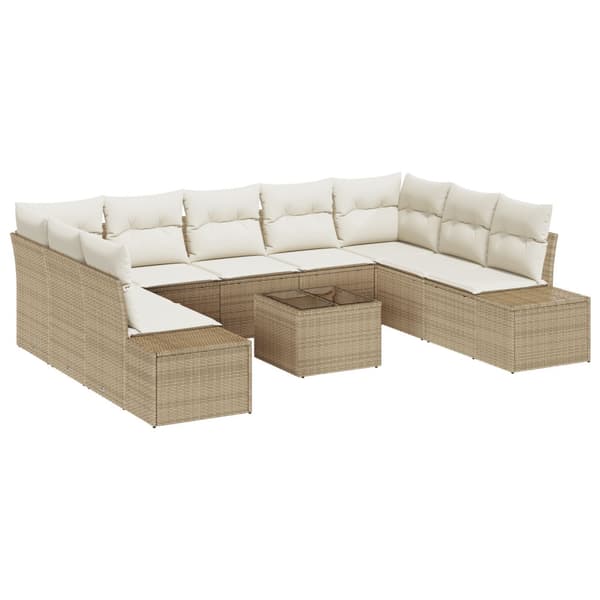 Trädgårdsoffset 9 pcs Beige och gräddfärgad Polyrattan