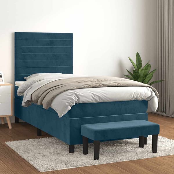Ramsäng med madrass mörkblå 100x200 cm sammet