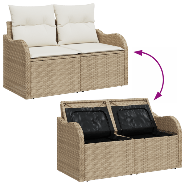 Trädgårdsoffset med lagring 6 pcs Beige Poly rattan