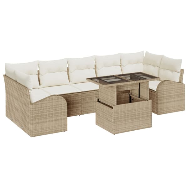 Trädgårdsoffset med kudde 8 pcs Beige Poly rattan