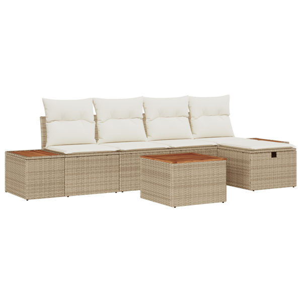 Trädgårdsoffset med kudde 6 pcs Beige Poly rattan