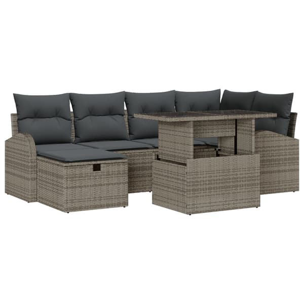 Trädgårdsoffset med kudde med lagring 7 pcs Grå Poly rattan