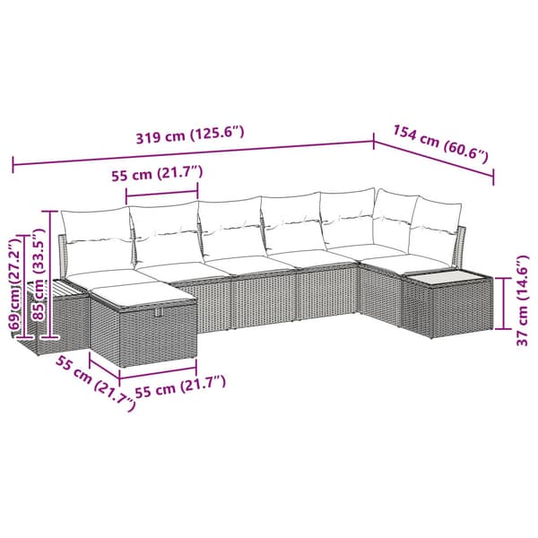 Trädgårdsoffset med kudde 7 pcs Beige konstrotting