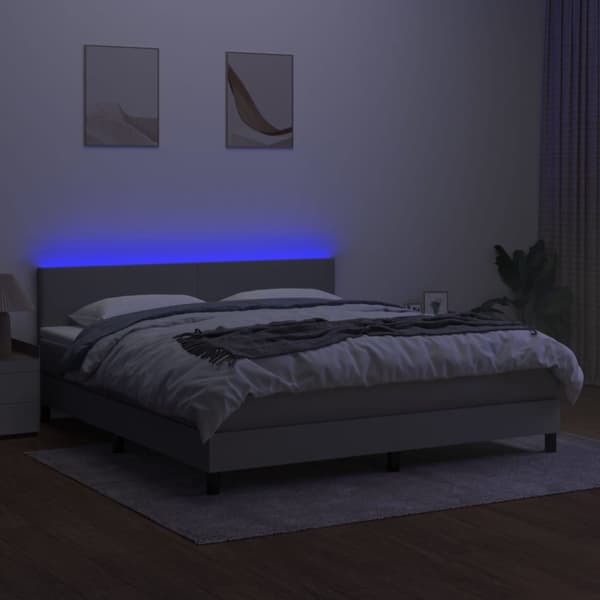 Ramsäng med madrass & LED ljusgrå 180x200 cm tyg
