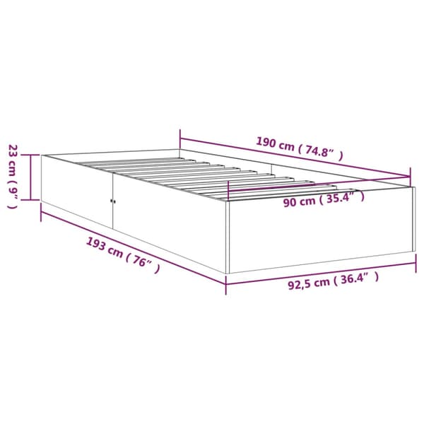 Sängram vit massivt trä 90x190 cm