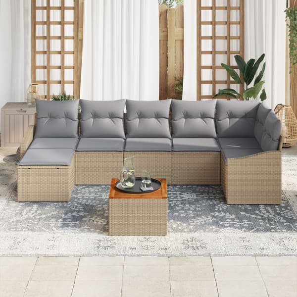 Trädgårdsoffset med kudde 8 pcs Beige konstrotting
