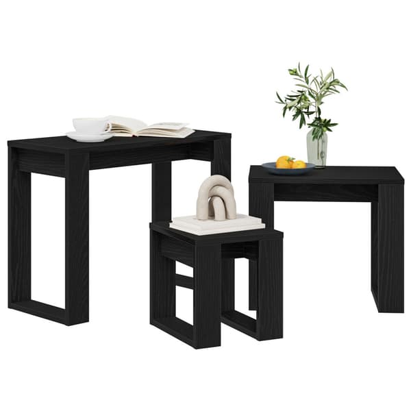 Satsbord 3 pcs Svart Ek Konstruerat trä
