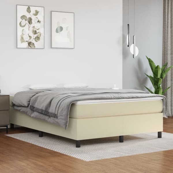 Boxspring-sängram gräddvit 140x190 cm konstläder