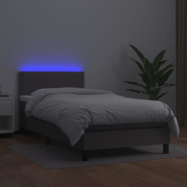Ramsäng med madrass & LED grå 80x200 cm konstläder