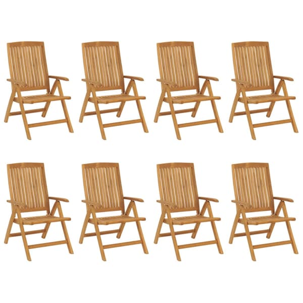Fällbara fåtöljer med dynor, 8 st, massivt trä, teak