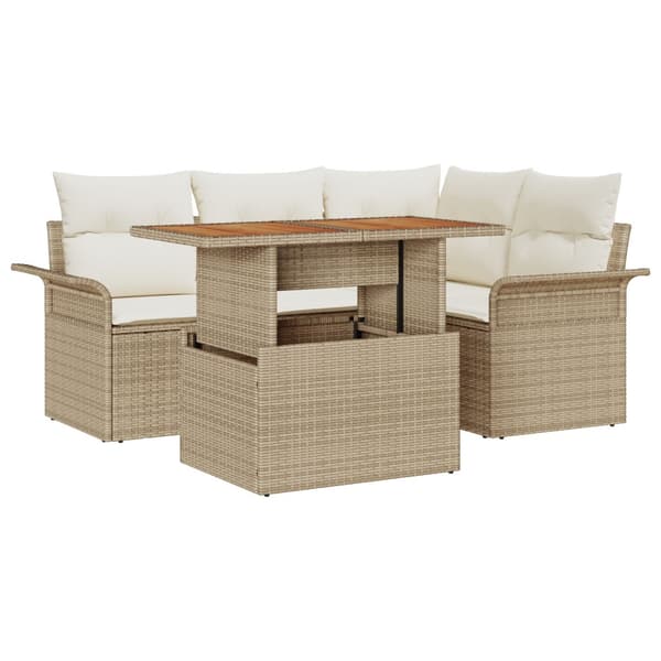Trädgårdsoffset med lagring 5 pcs Beige Poly rattan
