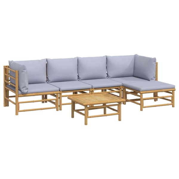 Loungegrupp 6 delar ljusgråa dynor bambu