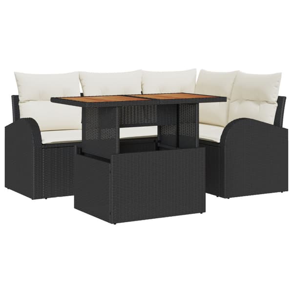 Trädgårdsoffset med lagring 5 pcs Svart Poly rattan