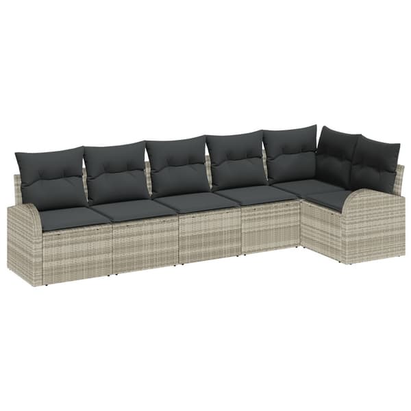 Trädgårdsoffset med kudde 6 pcs Ljusgrå Poly rattan