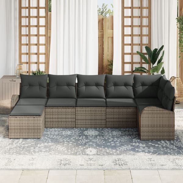 Trädgårdsoffset med kudde 7 pcs Grå Poly rattan