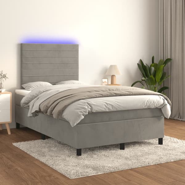 Ramsäng med madrass & LED ljusgrå 120x190 cm sammet