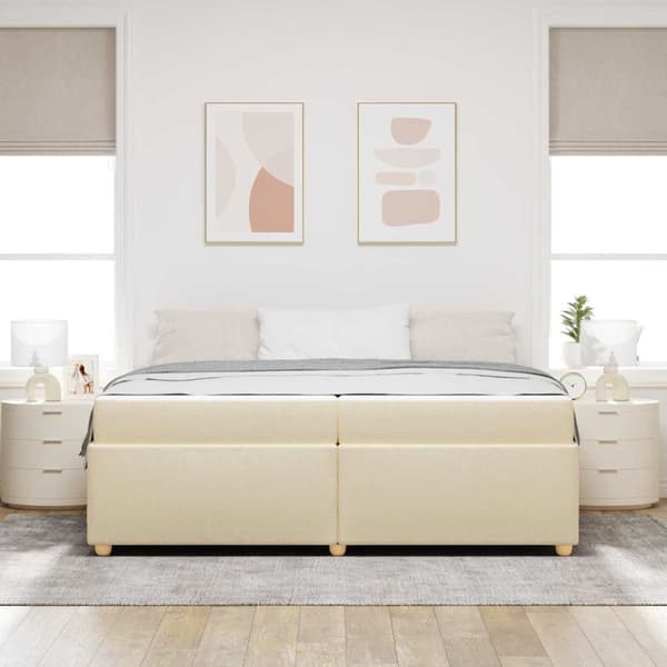 Sängram med madrass Kräm 200 x 200 cm tyg
