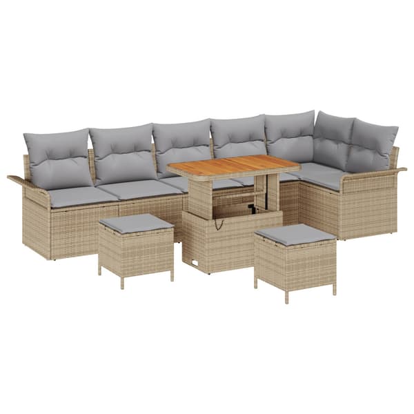 Trädgårdsoffset med kudde 9 pcs Beige konstrotting