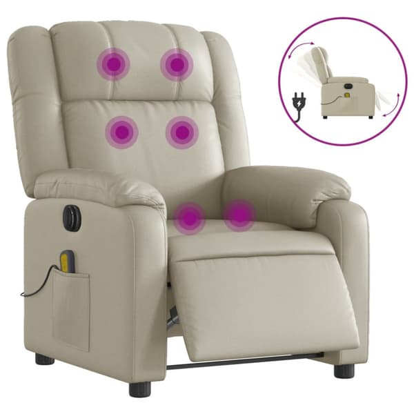 Elektrisk massagefåtölj gräddvit konstläder