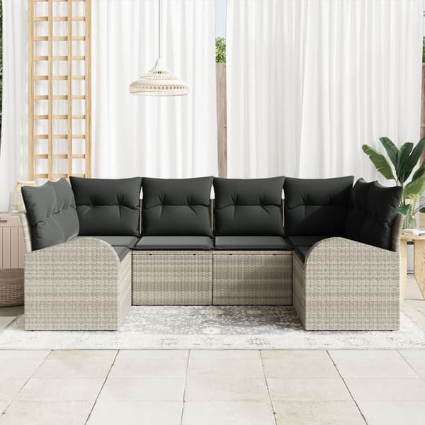 Trädgårdsoffset med kudde 6 pcs Ljusgrå Poly Rattan