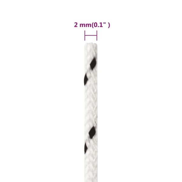 Båtlina flätad vit 2 mm x 50 m polyester