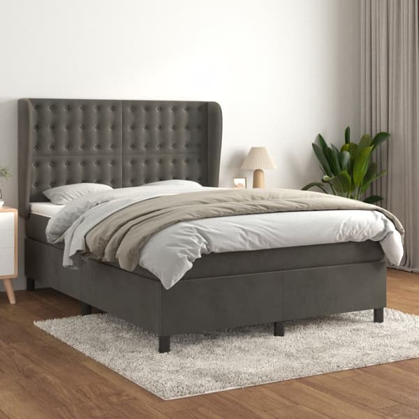 Ramsäng med madrass mörkgrå 140x190 cm sammet