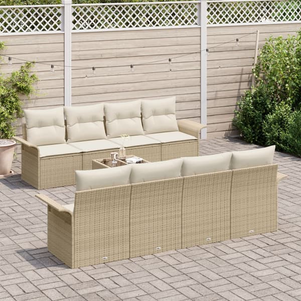 Trädgårdsoffset 9 pcs Beige Poly rattan