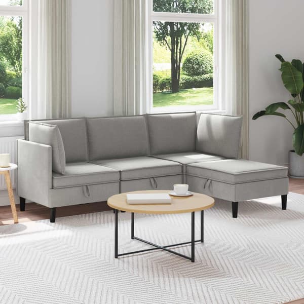 Möbelset för vardagsrummet 4 pcs Ljusgrå Tyg