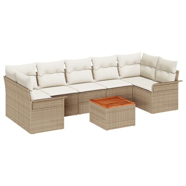 Trädgårdsoffset med kudde 8 pcs Beige konstrotting