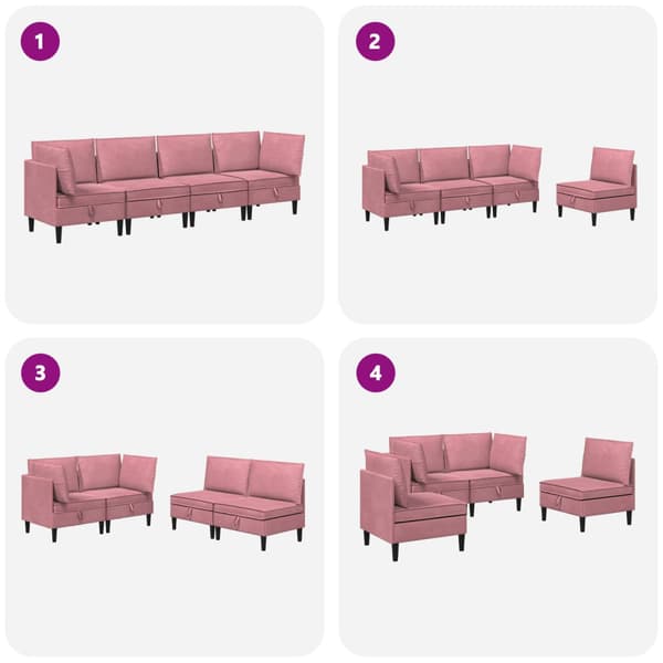Möbelset för vardagsrummet med kudde 4 pcs Rosa Sammet