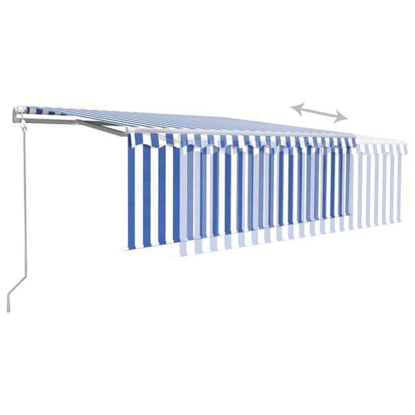 Automatisk markis med vindsensor rullgardin LED 4x3m blå&vit
