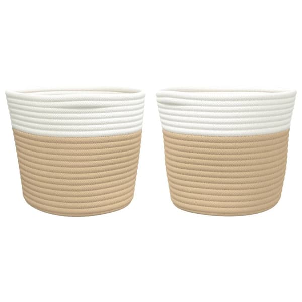 Förvaringskorgar 2 st beige och vit Ø24x18 cm bomull