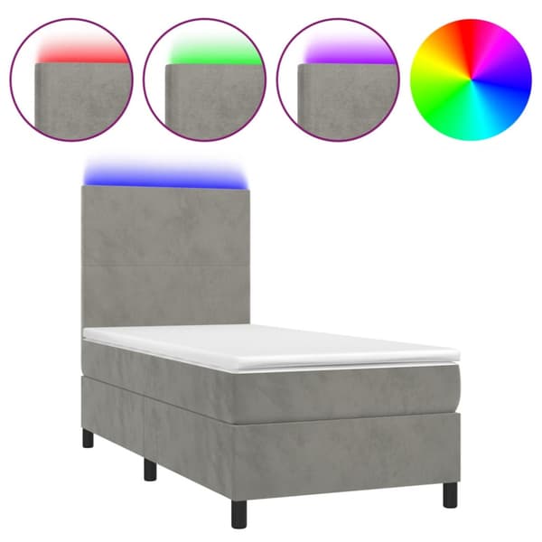 Ramsäng med madrass & LED ljusgrå 90x190 cm sammet
