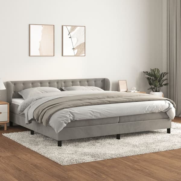 Ramsäng med madrass ljusgrå 200x200 cm sammet