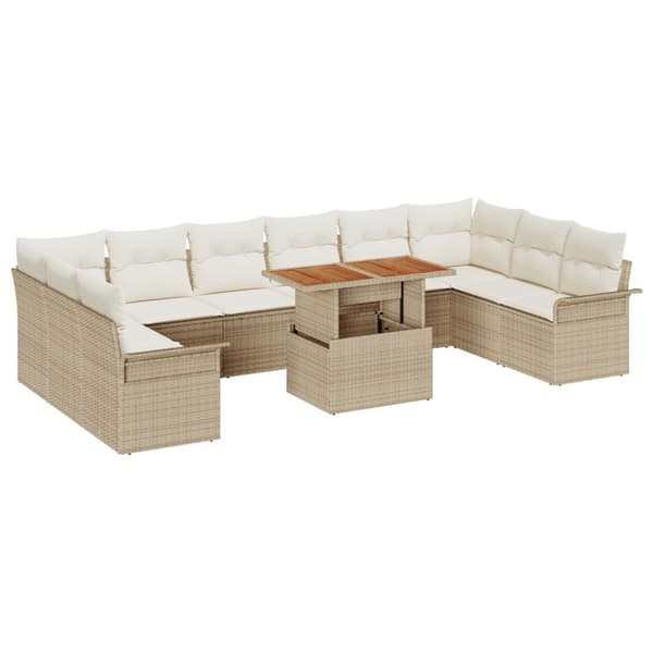 Trädgårdsoffset med lagring 11 pcs Beige Poly rattan
