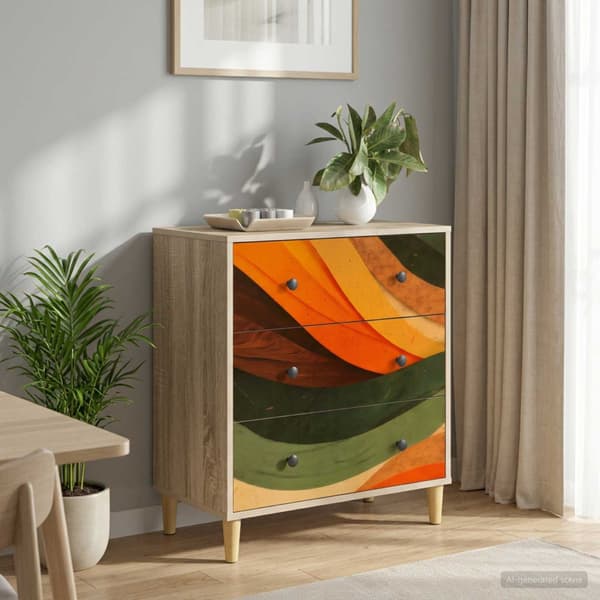 Kommode BONN Retro vågtryck 66 x 36,5 x 75 cm Konstruerat trä