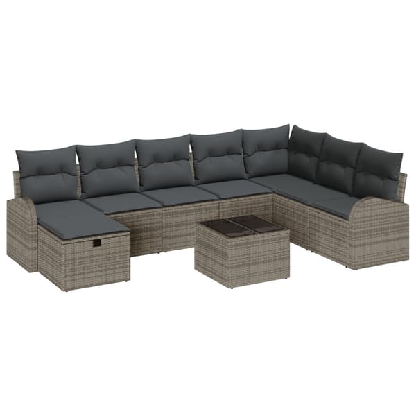 Trädgårdsoffset med kudde med lagring 9 pcs Grå Poly rattan